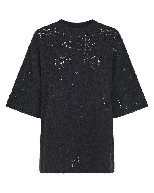 Loulou de Saison Black Textured Open-Knit Shirt