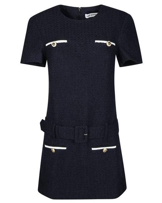 Self-Portrait Blue Structured Mini Dress With Belted Waist