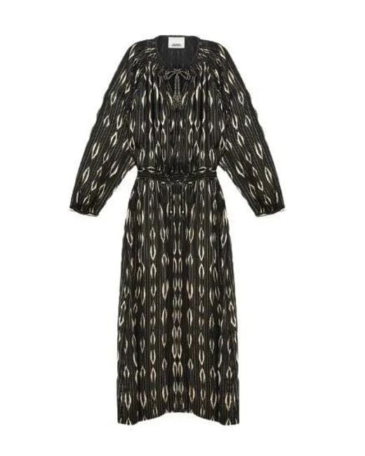 Isabel Marant Black Maxi Dress With Vertical Stripes And Abstract Shap