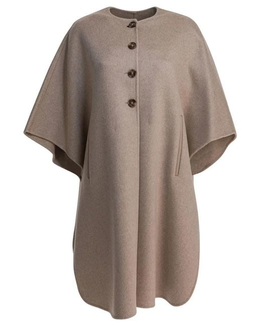 Max Mara Gray Cashmere Midi Cape With Ample Volume