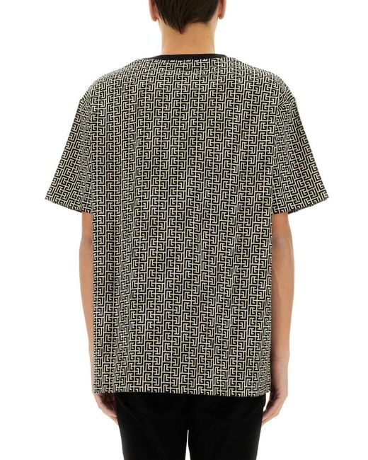 Balmain Monogram Pattern Cotton T-Shirt in Gray für Herren