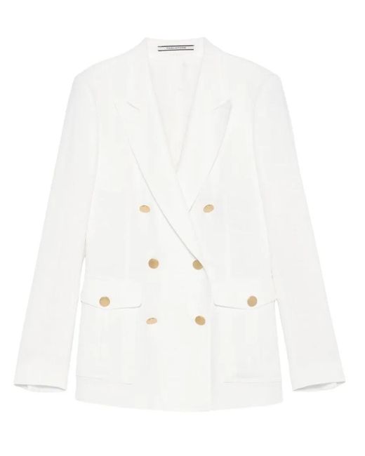 Tagliatore White Double-Breasted Jacket With-Tone Button