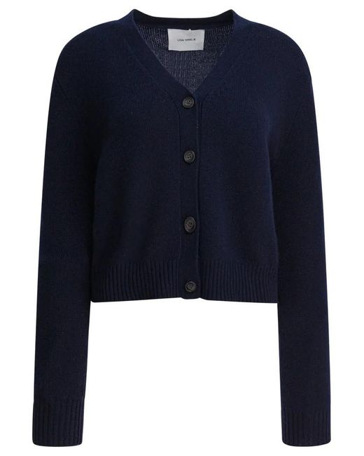Lisa Yang Blue Cropped Marion Cardigan With Deep V-Neckline