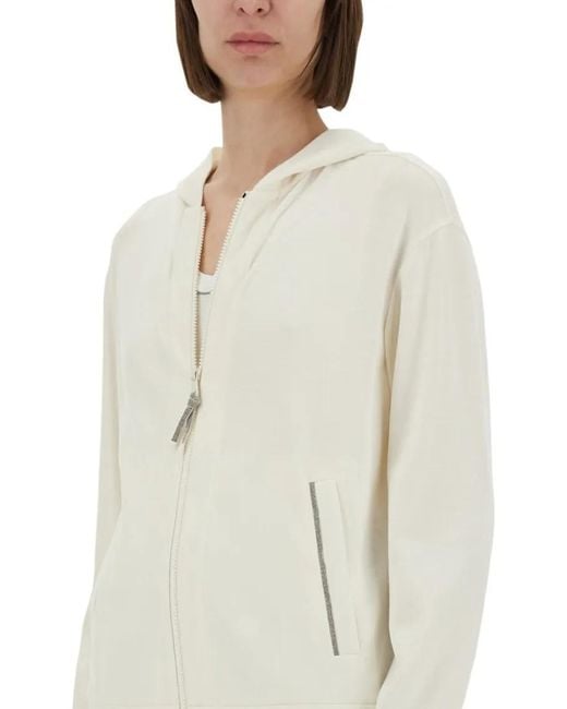Brunello Cucinelli White Cotton And Silk Interlock Topwear