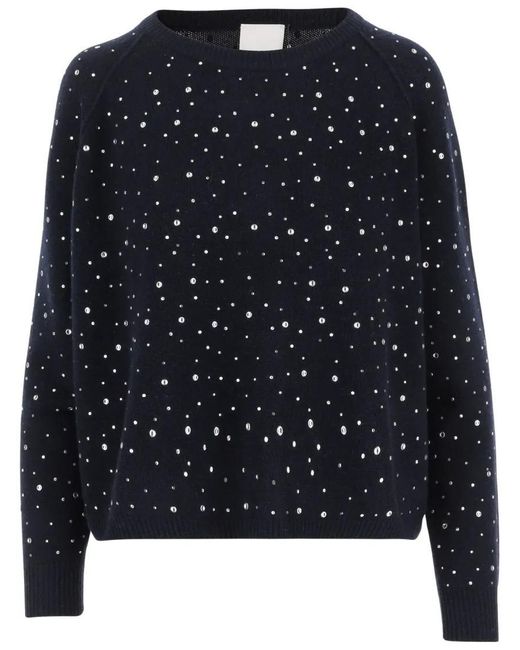Allude Blue Wool Blend Pullover With Rhinestones And Studs