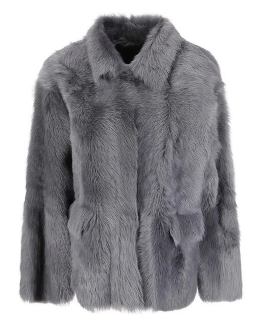 Desa Nineteenseventytwo Gray Reversible Shearling Boxy Jacket