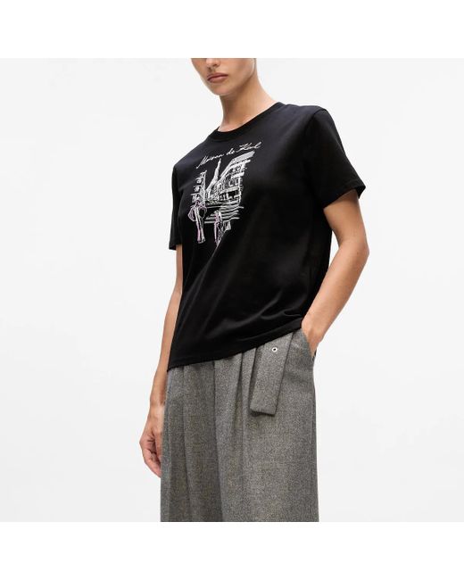 Karl Lagerfeld Black T-Shirt Mit Paris-Skizze