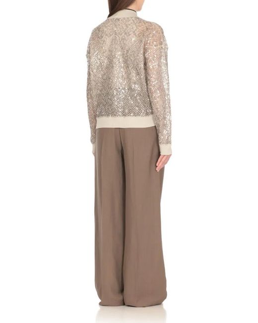 Brunello Cucinelli White Linen Cardigan With Sequined Embellishments
