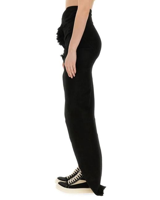 Rick Owens Black Slim Fit Long Skirt With High Slit