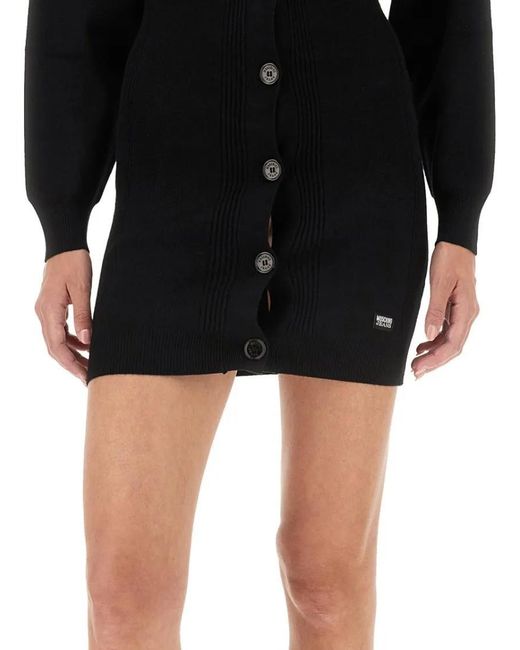 Moschino Black Ribbed Mini Dress With Button-Down Front