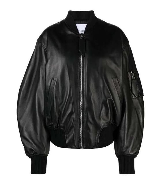 The Attico Black Leather Bomber Jacket
