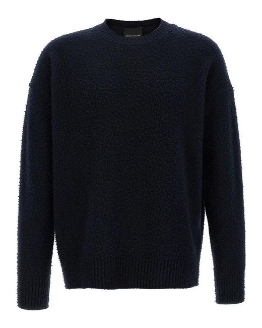 Roberto Collina Crew Neck Wool Sweater With Casentino Texture in Blue für Herren
