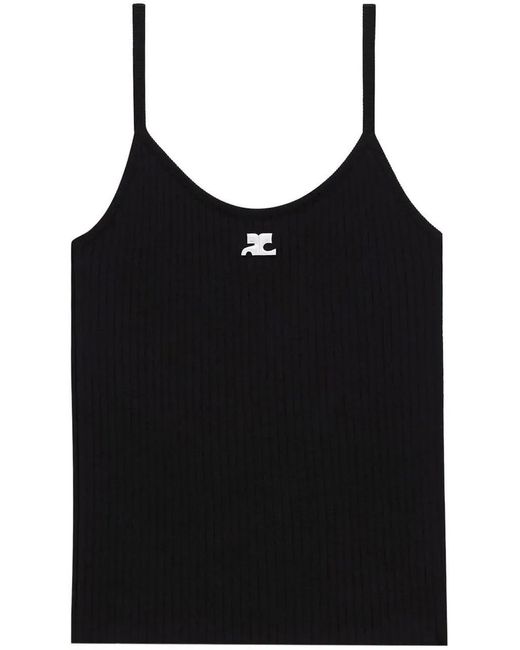 Courreges Black Ribbed Tank Top With U-Neckline