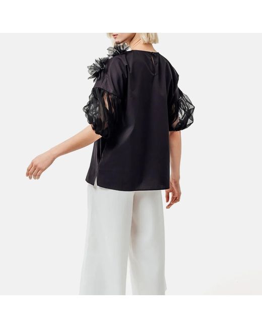 Helene Galwas Black Bluse Mit Blumenapplikationen Gabyre