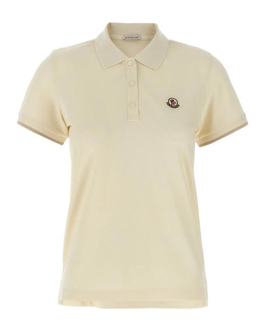 Moncler White Logo Patch Polo Shirt