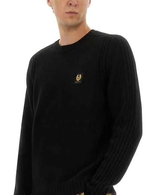 Belstaff Ribbed Merino Wool Sweater With Logo Patch in Black für Herren
