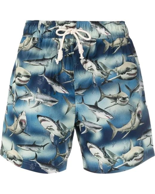 Palm Angels Shark Logo Swim Shorts in Blue für Herren
