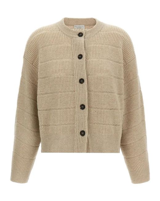 Brunello Cucinelli Natural 'Rustic Dazzling Net' Cardigan