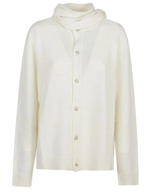 MM6 by Maison Martin Margiela White Button-Down Minimalist Wool Cardigan With Textured