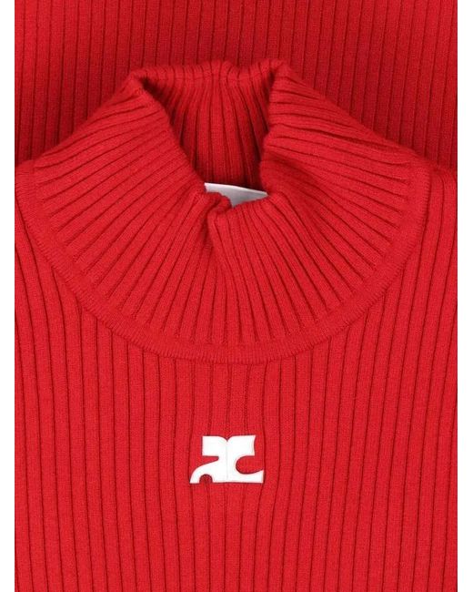 Courreges High-Neck Ribbed Turtleneck With Embroidered Logo