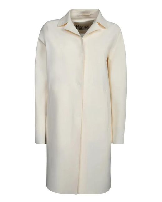 Herno White Ivory Outerwear Coat With Classic Collar