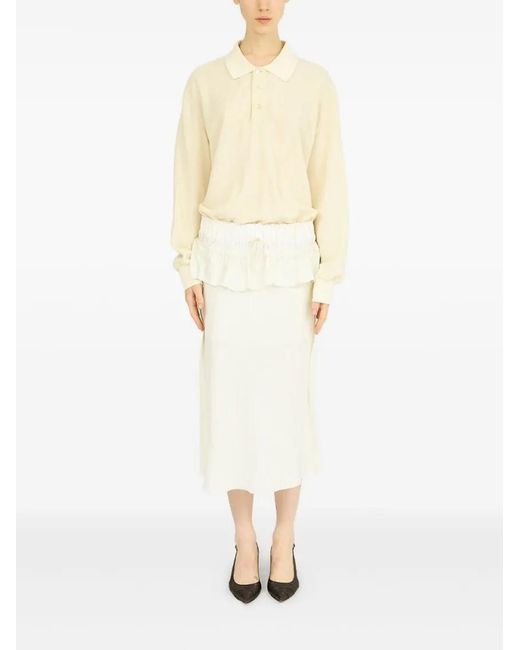 Maison Margiela White Midi Dress With Polo Collar And Gathered Wai