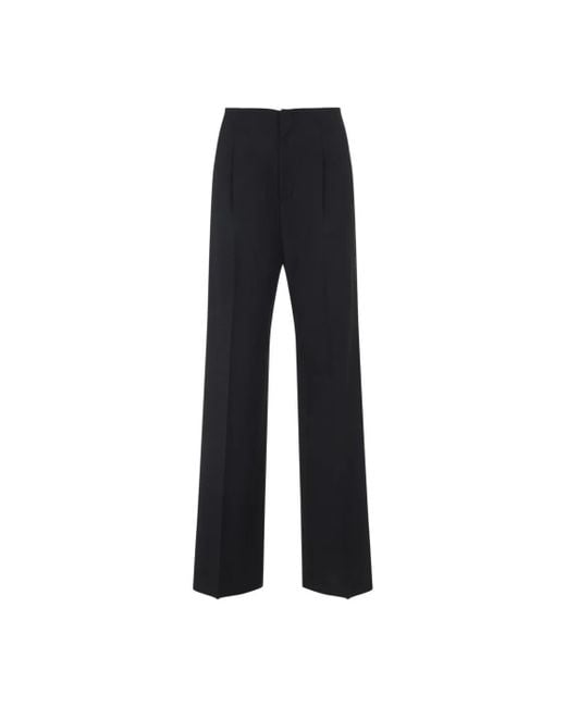 Alberta Ferretti Blue High-Waisted Straight-Leg Trousers With Pressed Cr