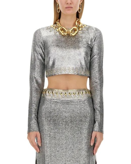 Rabanne Gray Metallic Cropped Top