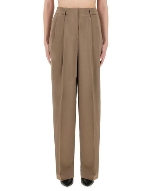 Michael Kors Natural High-Waisted Wide Leg Pants With Pleated Front