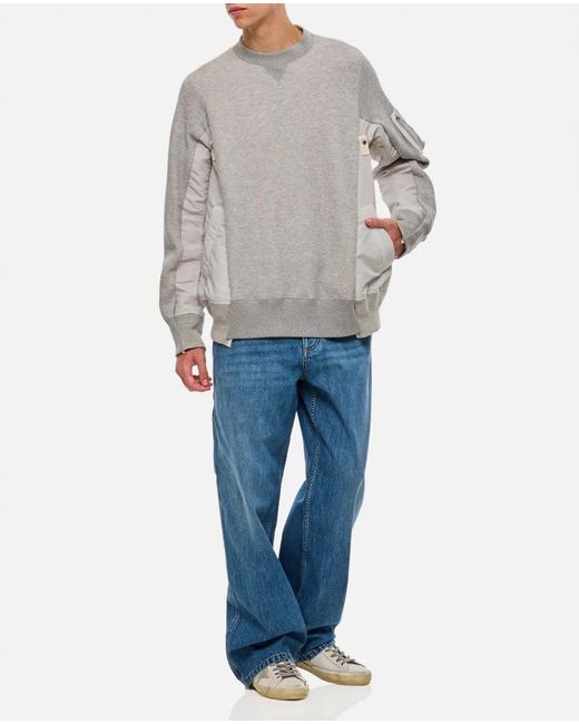 Sacai Gray Sponge Sweat X Nylon Twill Pullover