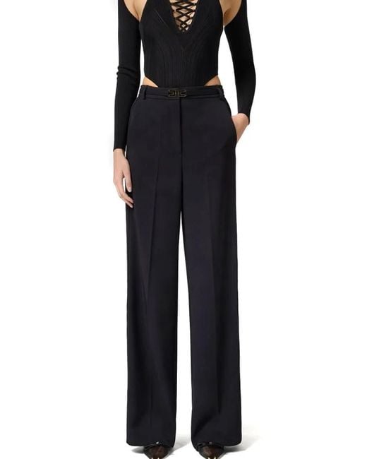 Elisabetta Franchi Blue Wide-Leg Trousers With High Waist
