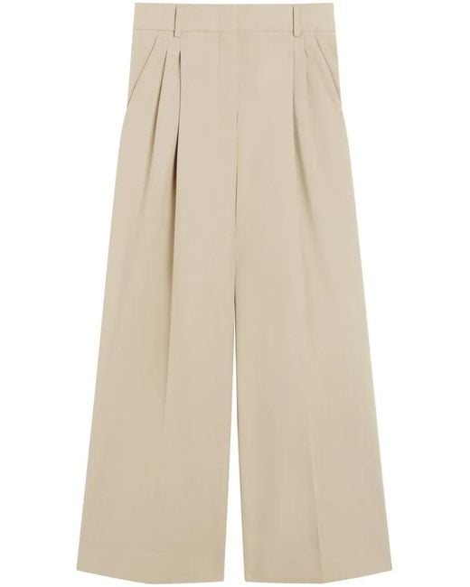 Max Mara Natural Wide-Leg Trousers With High Waist And Pleated Fron