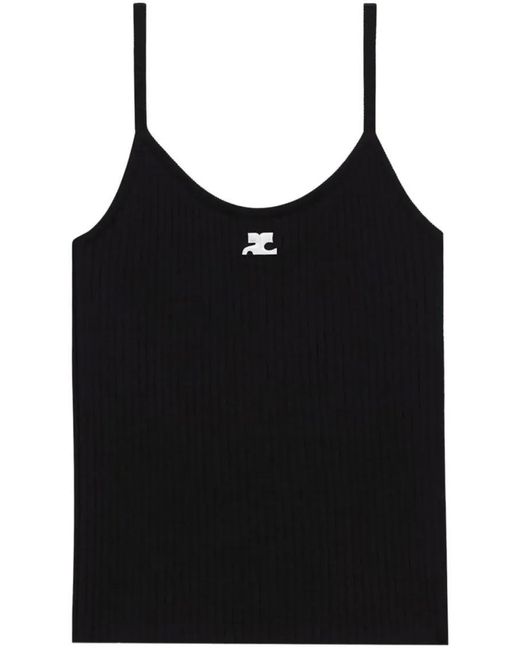 Courreges Black Fitted Ribbed Tank Top With Subtle Logo