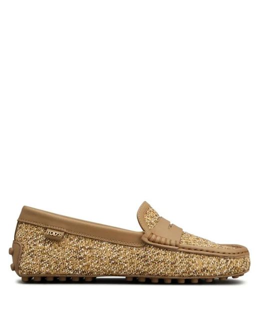 Tod's Textured Upper Slip-On Moccasin Shoes With Rubber in het Brown