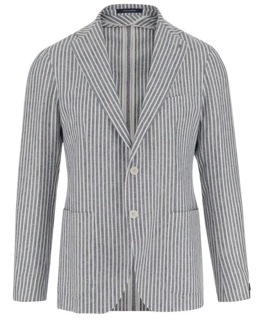 Tagliatore Linen Blend Single-Breasted Jacket With Striped Pa in Gray für Herren
