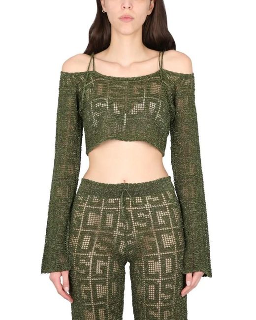 Gcds Green Monogram Macrame Top