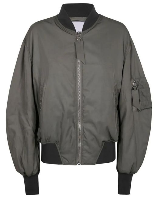 The Attico Gray Bomber Jacket With Baseball Collar