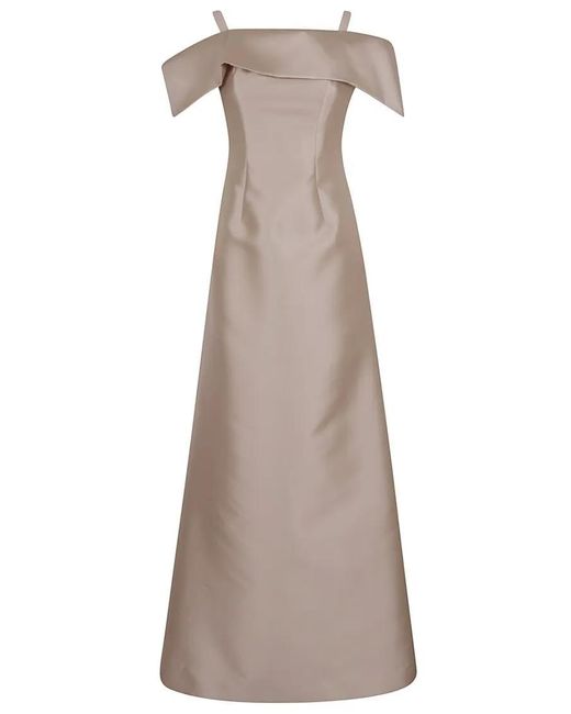 Alberta Ferretti Brown Floor-Length Mikado Maxi Dress With Off-The-Should