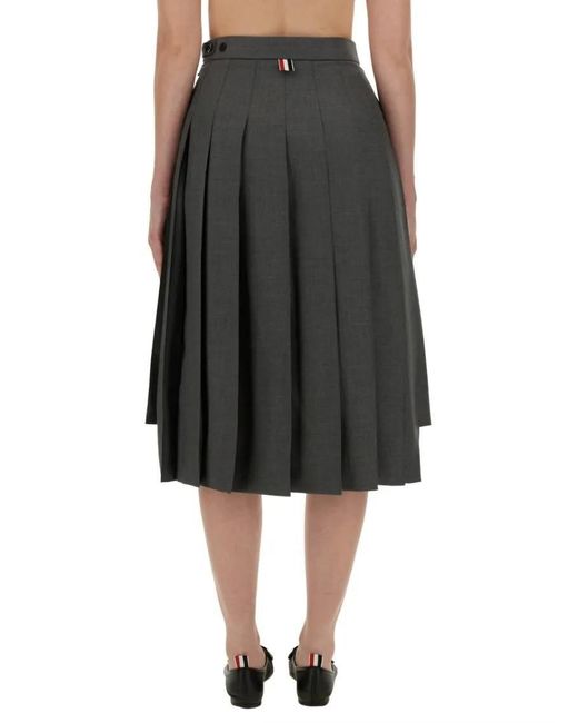 Thom Browne Black Pleated Midi Skirt With High-Low Hem