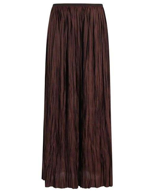 Roberto Collina Brown Flowing Satin-Finish Long Pleated Skirt