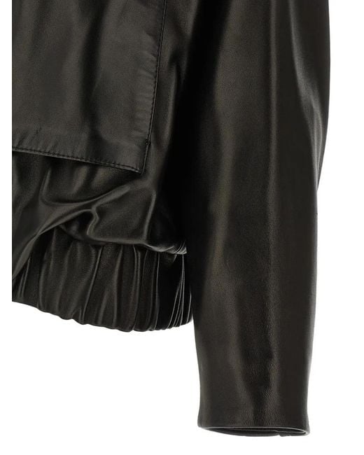 Khaite Black Plongé Leather Blouson Jacket With Silky Cupro Li