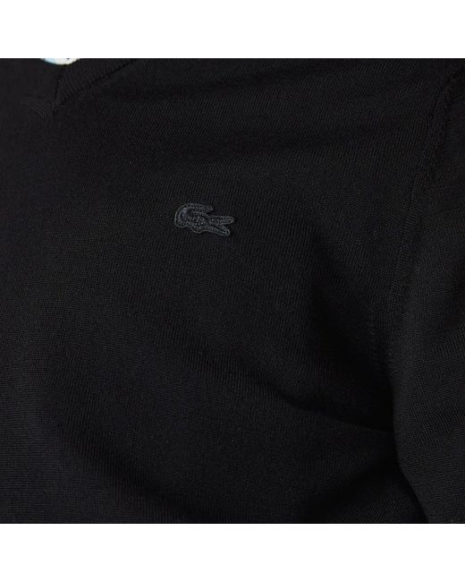 Lacoste Merino Wool Pullover With Ribbed V-Neck And Embroi in Black für Herren