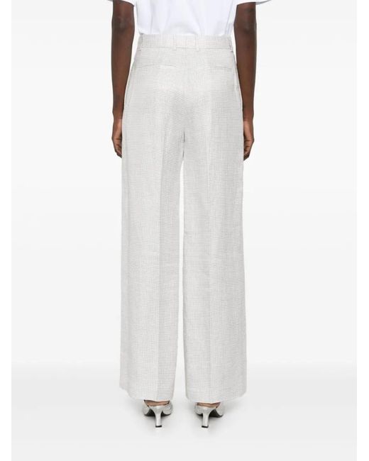 Theory White Linen Blend Houndstooth Trousers