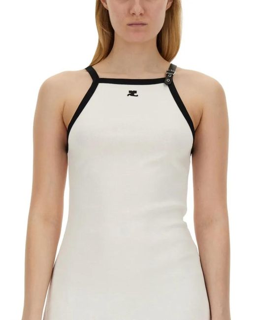 Courreges White Fitted Mini Dress With Contrasting Trim And Logo