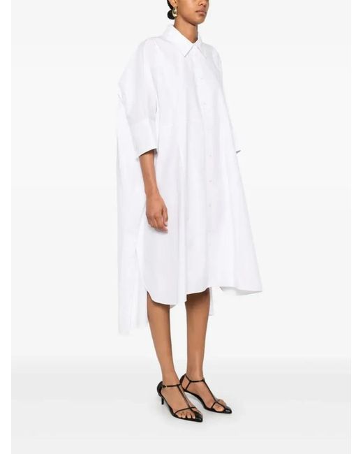 Joseph White Dania Midi Dress With Button Placket And Side Slit