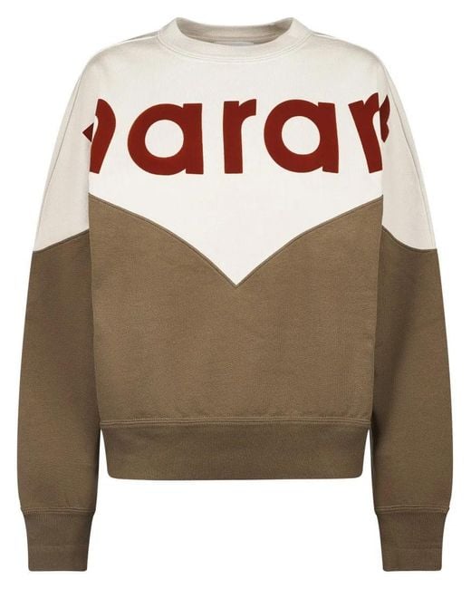 Isabel Marant Brown Color-Blocked Graphic Knit Sweater With Relaxed Fi