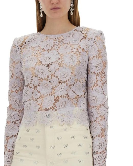 Self-Portrait Natural Detailed Lace Top With Long Sleeves