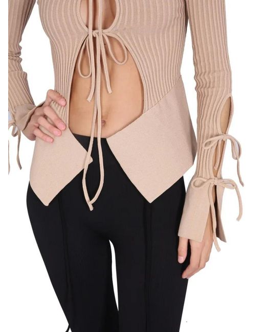 ANDREADAMO Pink Knitted Cardigan With Adjustable Front Closure