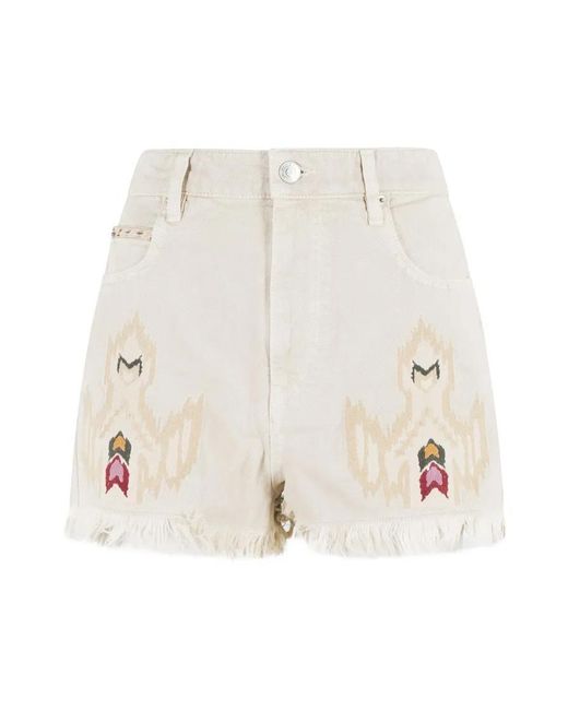 Isabel Marant Natural Lesia High-Waisted Shorts With Colorful Embr