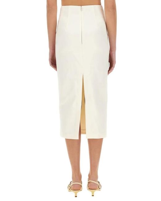 Self-Portrait White Satin Midi Skirt With 3D Flowers